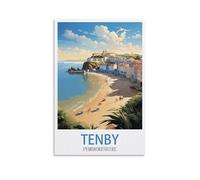 CNAHEIZ Tenby Pembrokeshire Vintage Travel Posters Coast 24x36inch(60x90cm) Canvas Wall Art Print Painting for Wall Decor Living Room Bedroom