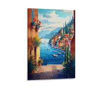 CNAHEIZ Villefranche Sur Mer Vintage Watercolor Canvas Wall Art