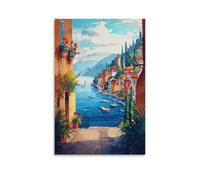 CNAHEIZ Villefranche Sur Mer Vintage Watercolor Canvas Wall Art