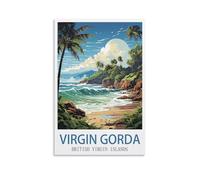 CNAHEIZ Virgin Gorda Vintage Travel Posters Mountain 24x36inch(60x90cm) Canvas Wall Art Print Painting for Wall Decor Living Room Bedroom