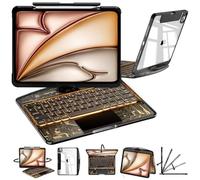 CNAIDUNR iPad Air 11"/Pro 11" (M3/M2, 2025/2024) & iPad Air 10.9" (5th/4th Gen) Transparent Keyboard Case with RGB Backlight, 360° Rotating Trackpad, Apple Pencil Slot, Black