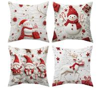 CNANRNANC 18X18inch Holiday Pillow Covers Set Of 4 With 3D Santa Snowman Reindeer Designs For Indoor Home Bedroom Couch Sofa Decor(JIAX121-5)
