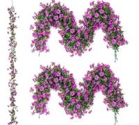 CNANRNANC 2 Pieces Artificial Violet Flower Vines 1.8M Faux Rattan Garland With Realistic Daisy And Ivy For Wedding Home Garden Wall Decor(purple)