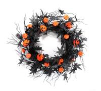 CNANRNANC Artificial Halloween Branch Wreath Door Hanging Decor Black Orange Fall Front Door Wreath Indoor Outdoor Home Decoration 50cm