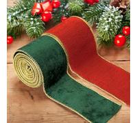 CNANRNANC Christmas Tree Decorative Ribbon Set With Gold Edge Flocking Fabric Swan Design Red Green Holiday Ornament Decor For Present Wrapping 455 Cm