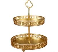 CNANRNANC Double Layer Gold Metal Fruit Tray 20X20X25.5 Cm Two Tier Serving Plate For Snacks Desserts Candy Display On Living Room Coffee Table Or Bakery Lounge
