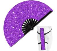 CNANRNANC Glitter Folding Hand Fan Large Dance Fan Handheld Cooling Fan With Holster Festival Dancing Summer Party Accessory(Purple glitter fan)