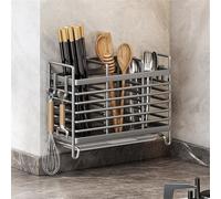 CNANRNANC Kitchen Utensil Holder Wall Mounted Or Countertop With Drainage Tray, Carbon Steel Drying Rack For Forks Spoons Storage To Keep Kitchen Organized And Clutter(2 Compartments)