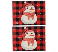 CNANRNANC Linen Christmas Placemats 2-Pack Festive Print(D) | Festive tree elk snowman prints, classic holiday motifs, vibrant colors, sturdy linen fabric, set of 2