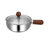 CNANRNANC Milk Pot Saucepan Stainless Steel With Wooden Handle For Sauces, Heating Milk, Butter, And More Flat Bottom Design Suitable For Various Cooking Stoves(16CM with Lid)
