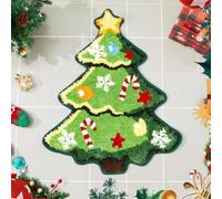 CNANRNANC Santa Claus holiday bathroom carpet with anti slip backing, festive tree design, imitation wool mat for bathroom foyer kitchen bedroom floors (A C)