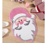 CNANRNANC Santa Claus holiday bathroom carpet with anti slip backing, festive tree design, imitation wool mat for bathroom foyer kitchen bedroom floors (A G)