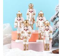 CNANRNANC Wooden Nutcracker Ornament Collection - 5 PCS Gold & Silver Figures - Festive 5 inch King & Soldiers Set Holiday Tree & Wall Decor for Seasonal Home Decoration
