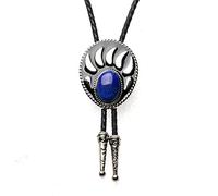 Cnaydingcj Men'S Bolo Tie Bootlace Cowboy Tie - Fashion Leather Rope Openwork Bear Paw Turquoise Agate Western Rodeo Bola Tie, Retro Novelty Jewelry Shoestring Necktie Accessories Gift,Blue,One Size