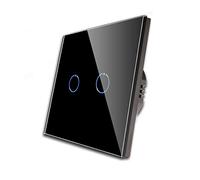 CNBINGO 2-Way Touch Light Switch, Double Black Wall Switch, Glass Panel with LED Backlight, No Neutral Wire Required, 2-Gang, AC 240V 800W/Gang
