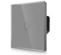 CNBINGO 2-Way Touch Light Switch - Grey Wall with Glass Panel and Status LED Backlight - No Neutral Wire Required - Only Pair with this 2-Way Series - 1 Gang
