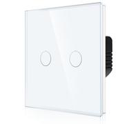 CNBINGO 2-Way Touch Light Switch - White Wall Mount With Glass Panel and Status LED Backlight - No Neutral Wire Required - 2 Gang
