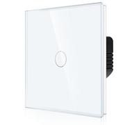 CNBINGO 2-Way Touch Light Switch - White Wall with Glass Panel and Status LED Backlight - No Neutral Wire Required - Only Pair with This 2-Way Series - 1 Gang