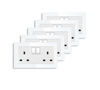 CNBINGO 5-Pack Double Switched Power Socket with Glass Panel, White