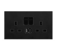 CNBINGO Aluminium Steel Double Socket with USB Fast Charging - 20W Electric Power Socket with USB-A and Type-C, Black Smooth Aluminium Panel Wall Outlet