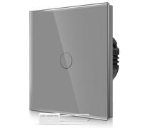 CNBINGO Dimmer Touch Light Switch - Grey Wall Switch with Glass Panel and Status LED Backlight - Dimmer Switch for Dimmable LED with a Free Adapter - 1 Gang