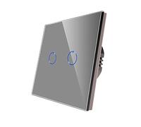 CNBINGO Double Dimmer Switch for LED Lights, Grey Touch Light Switch, No Neutral Wire Required, Tempered Glass Panel with LED Backlight, 2-Gang 1-Way, AC 240V 500W