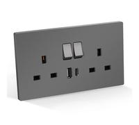 CNBINGO Double Switched Socket with 20W PD USB C and A Fast Charging Ports, Electric Power Sockets 2 Gang 13 Amp, Wall Outlet Grey PC Panel, 1 Pack