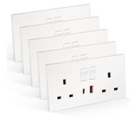 CNBINGO Double Switched Socket with 20W PD USB C and A Fast Charging Ports, Electric Power Sockets 2 Gang 13 Amp, White PC Plate Wall Outlet, 5 Pack