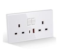 CNBINGO Double Switched Socket with 20W PD USB C and A Fast Charging Ports, Electric Power Sockets 2 Gang 13 Amp, White Tempered Glass Panel Wall Outlet, 1 Pack
