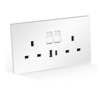 CNBINGO Double Switched Socket with 20W PD USB C and A Fast Charging Ports, Electric Power Sockets 2 Gang 13 Amp, Wall Outlet White PC Panel, 1 Pack