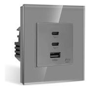 CNBINGO Glass 65 W USB Quick Charge - 3 x USB Ports (65 W Fast Charging) - 2 x Type C and 1 x USB-A - USB Quick Charge Flush-Mounted - 86 x 86 mm Grey