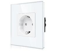 CNBINGO Glass Single Socket Flush-Mounted in White - Simple Schuko Socket with Child Lock - 16 Amp Protective Contact Wall Socket with Glass Frame