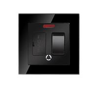 CNBINGO Glass Switched Fused Connection Unit with Red Power Indicator, Rocker Spur Switch with Ceramic Tube Cartridge Fuse (BS1362, 6.3x25 mm), Black Glass Wall Plate