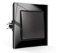 CNBINGO JF101B Light Switch Single 1 Way Glass Light Switch Flush-Mounted Screwless Rocker Switch Tactile Wall Switch Crystal Rocker Switch Black