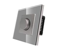 CNBINGO Rotary Dimmer Switch, Manual Light Switches for Dimmable LED/Incandescent/Halogen Lamps, Grey Tempered Glass, No Neutral Wire Required, 1 Way, 220V AC, 500W