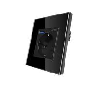 CNBINGO Schuko Socket with USB A and Type C Port, Single Wall Socket, Flush-Mounted, 16 Amp Glass Sockets, Black