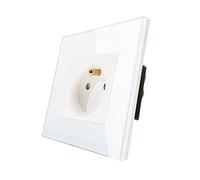 CNBINGO Single Socket 16 Amp With White Tempered Glass Panel, Fire-resistant Waterproof Material, Standard Wall Franch Socket