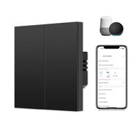 CNBINGO Smart Light Switch Flush-Mounted in Black - Double WLAN Wall Switch Works with Alexa, Google Assistant - WiFi Switch with Status LED - Multi-Control, Timer, Schedule - 2 Way