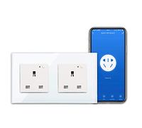 CNBINGO Smart WiFi Power Socket, Double White Wall Power Outlet, Indicator | Smart Life App Control, Timer, Works With Alexa, Google Assistant, White Glass Panel, AC 13Amp 230V