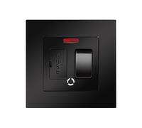 CNBINGO Switched Fused Connection Unit with Red Power Indicator, Rocker Spur Switch with Ceramic Tube Cartridge Fuse (BS1362, 6.3x25 mm), Black Screwless PC Wall Plate
