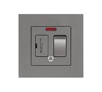 CNBINGO Switched Fused Connection Unit with Red Power Indicator, Rocker Spur Switch with Ceramic Tube Cartridge Fuse (BS1362, 6.3x25 mm), Grey Screwless PC Wall Plate