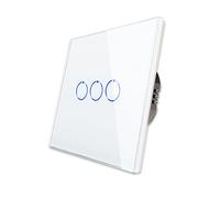 CNBINGO Touch Light Switch, White Triple Light Switch, Tempered Glass Panel with LED Backlight, No Neutral Wire Required, 3-Gang 1-Way, AC 240V 500W/Gang