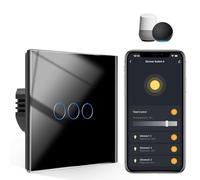 CNBINGO Triple Smart Dimmer Switch, Black Glass WiFi Touch Light Switch | Voice Control by Alexa, Smart Life App, with Glass Wall Plate, Backlight, Neutral Wire Required, for Dimmable LED Light