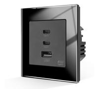 CNBINGO USB C Charger, Quick Charge Socket Flush-Mounted, GaN PD 65 W, 3 Ports Charger, Wall Charging Socket with Tempered Glass Plate