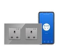 CNBINGO WiFi Double Socket, Smart Switched Socket with Indicator,Smart Life App Control,Timer,Wall Power Socket Work with Alexa, Google Assistant,Grey Glass Panel,Outlet AC 13Amp 240V