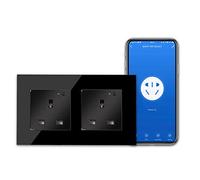 CNBINGO WiFi Double Socket, Smart Switched Socket with Indicator,Smart Life App Control,Timer,Wall Power Socket Work with Alexa, Google Assistant,Black Glass Panel,Outlet AC 13Amp 240V