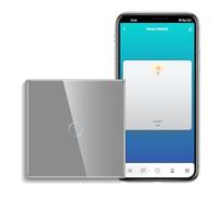 CNBINGO WiFi Smart Light Switch for Alexa, Grey Glass Touch Light Switch | 1-Gang No Neutral Wire Required, Work with Alexa, Google Assistant, Multi-Way Control by Smart Life App, LED Backlight