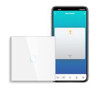 CNBINGO WiFi Smart Light Switch for Alexa, White Glass Touch Light Switch | 1-Gang No Neutral Wire Required, Work with Alexa, Google Assistant, Multi-Way Control by Smart Life App, LED Backlight