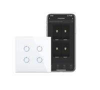 CNBINGO WiFi Smart Light Switch Work with Alexa, Google Assistant, Multi-Way Control by Smart Life App, 4-Gang Touch Switch, White Glass Panel, LED Backlight, Neutral Wire Required