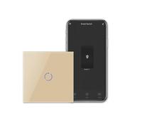 CNBINGO WiFi Smart Light Switch Work with Alexa, Google Assistant, Multi-Way Control by Smart Life App, Single Touch Light Switch, Gold Glass Panel, LED Backlight, 1-Gang, Neutral Wire Required
